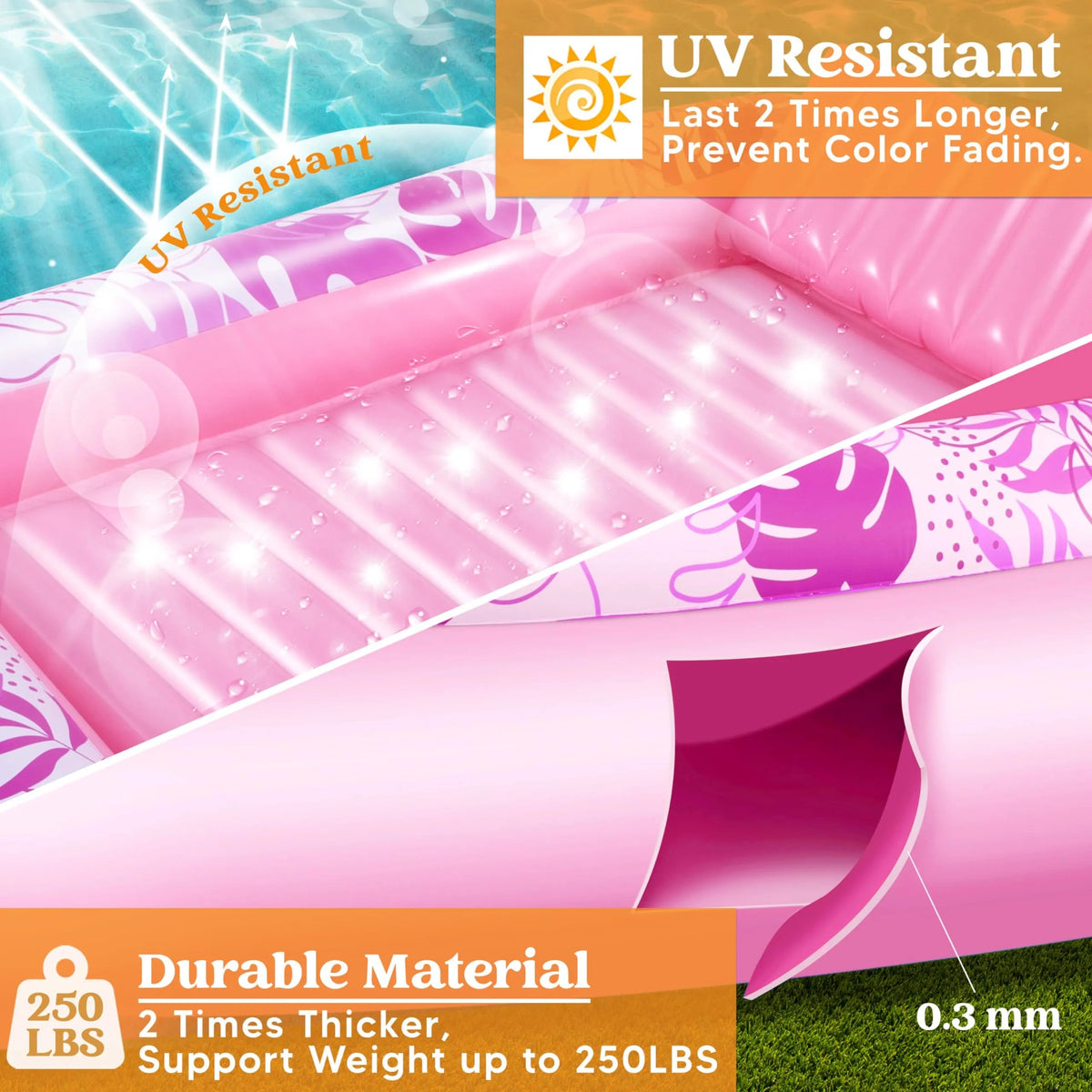 70in x 46in Large Hot Pink Sun Tan Tub Pool Float