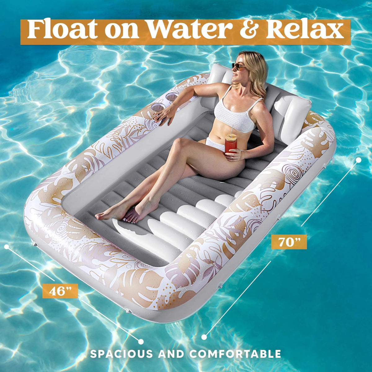 70in x 46in Large Oatmeal White Sun Tan Tub Pool Float