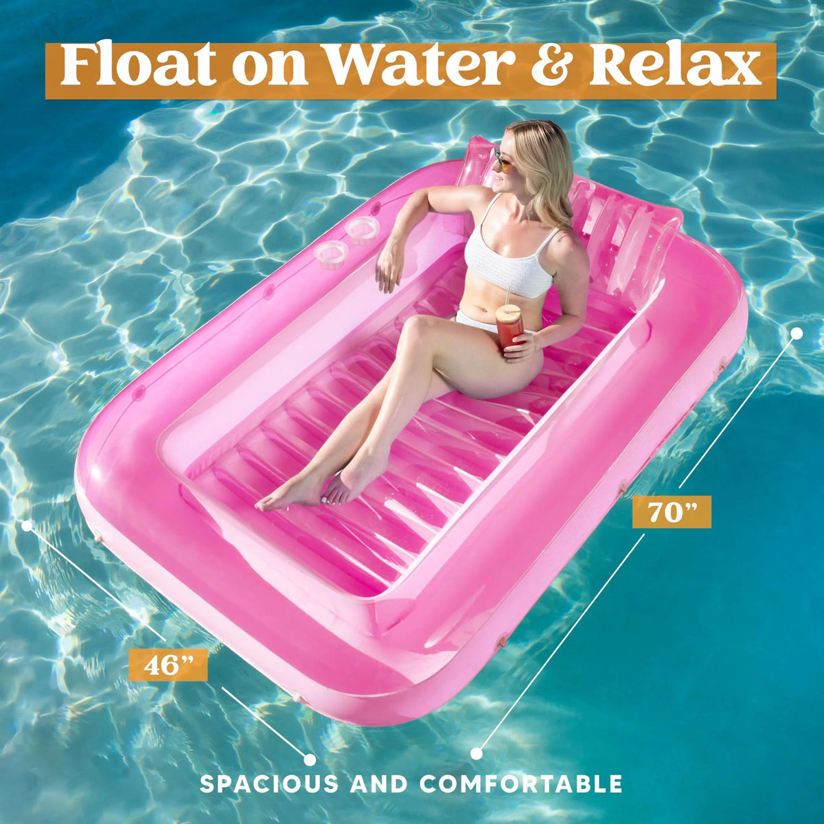 70in x 46in Large Pink Sun Tan Tub Pool Float