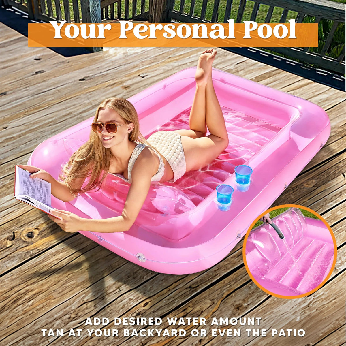 70in x 46in Large Pink Sun Tan Tub Pool Float