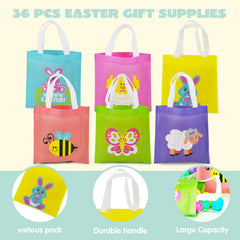 JOYIN 36 Pack Easter Non-Woven Gift Bags - Cute Bunny Animal Treat Bags for Kids Party Supplies and Classroom Prizes