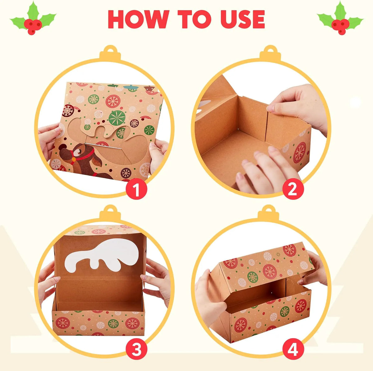 36 Foiled Kraft Christmas Cookie Boxes with Window, 8.5 x 5.75 x 2.75 Inches