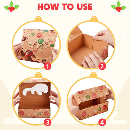 36 Foiled Kraft Christmas Cookie Boxes with Window, 8.5 x 5.75 x 2.75 Inches