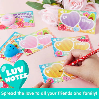 28-Pack Mochi Squishy Toys with Valentine's Day Cards for Classroom Exchange