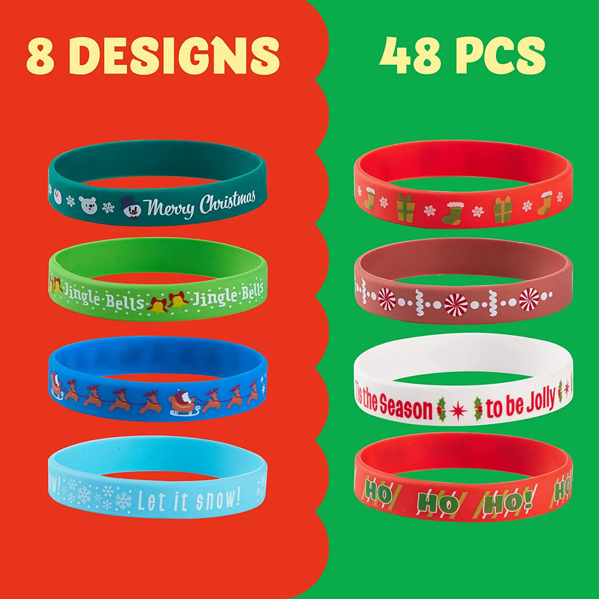 Silicone Bracelets, 12 Designs, 48 Pieces