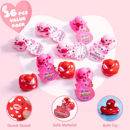 36Pcs Kids Valentine's Day Cards with Rubber Ducks - Classroom Exchange Gifts