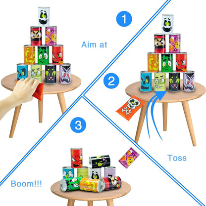 Bean Bag Toss Game with Tin Cans, 13 Pieces