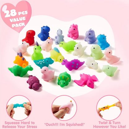 28-Pack Dinosaur Mochi Squishy Toys with Valentine Cards for Kids