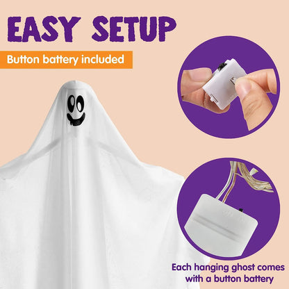 2 Pack Light-Up Hanging White Ghosts 35.4 Inches