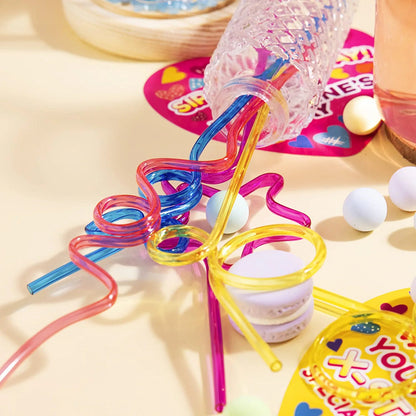 28-Pack Kids Valentine's Cards with Colorful Crazy Loop Reusable Drinking Straws - Classroom Exchange Gifts
