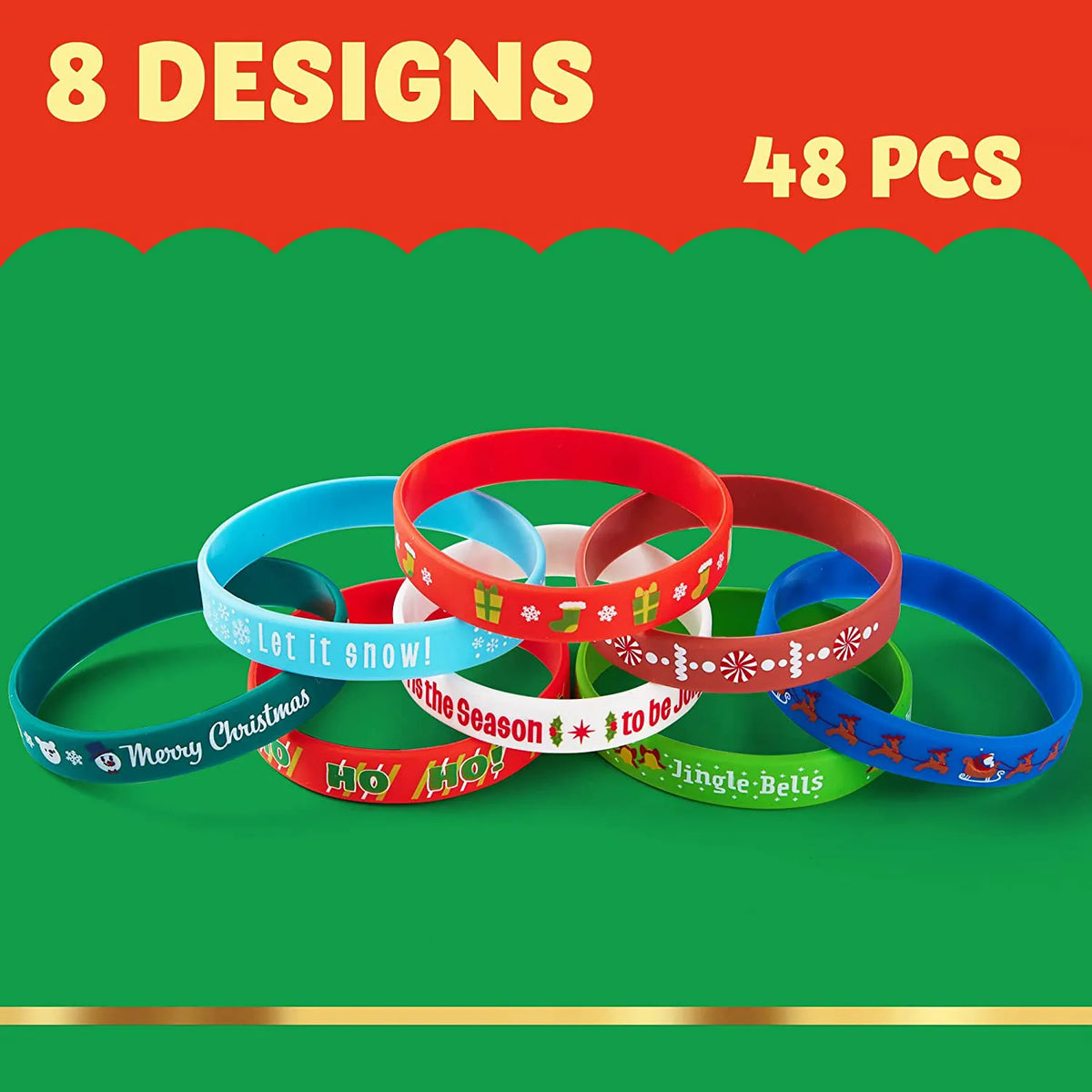 Silicone Bracelets, 12 Designs, 48 Pieces