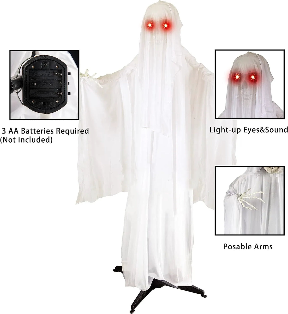 68-Inch Animated Ghost with Skeleton Hands