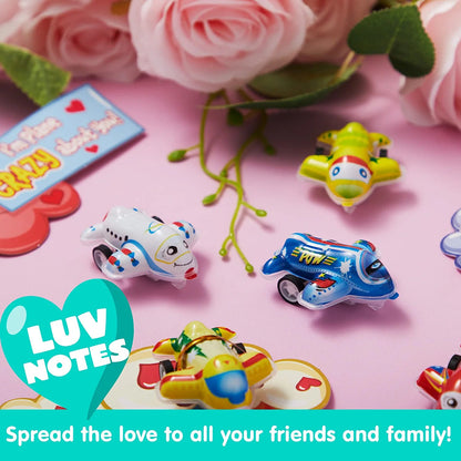 28 Pcs Kids Valentine's Cards with Pull Back Airplanes - Classroom Exchange Gifts