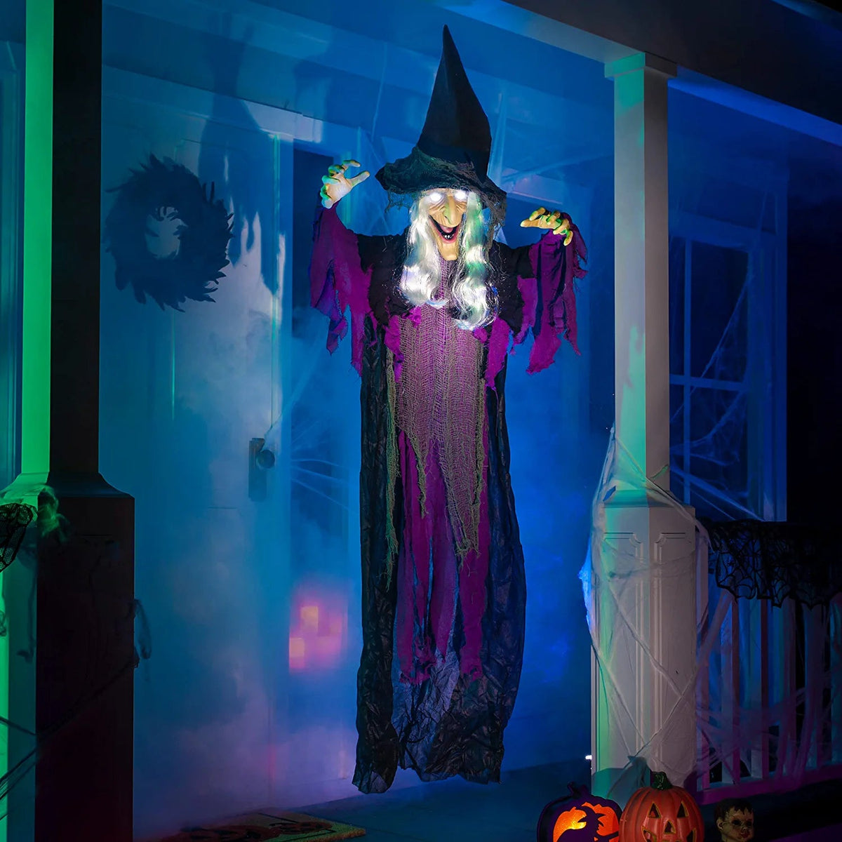 72-Inch Hanging Talking Witch with Light-Up Eyes
