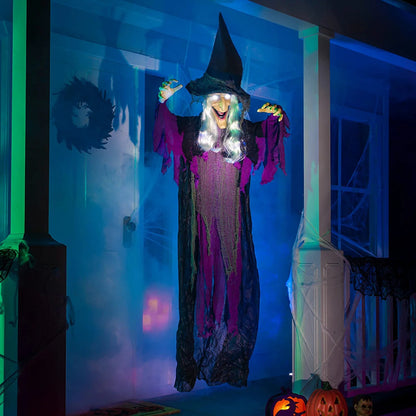 72-Inch Hanging Talking Witch with Light-Up Eyes