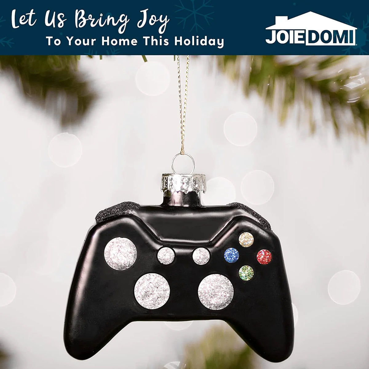 Black and White Christmas Tree Game Controller Ornament