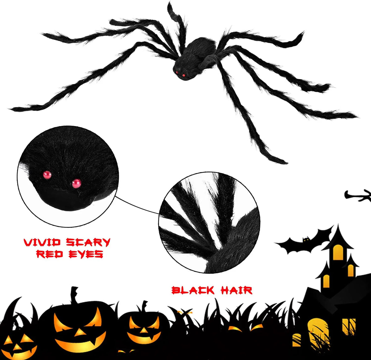 3-Pack Realistic Hairy Halloween Spiders