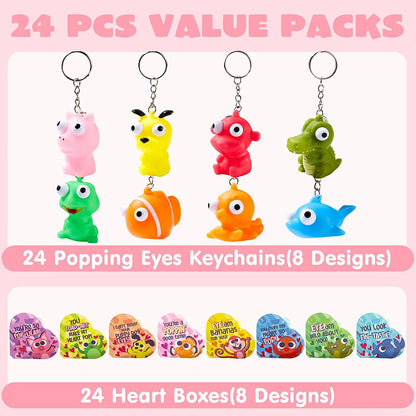 24 Pcs Kids Valentine's Cards with Bulging Eyes in Boxes - Classroom Exchange Gifts