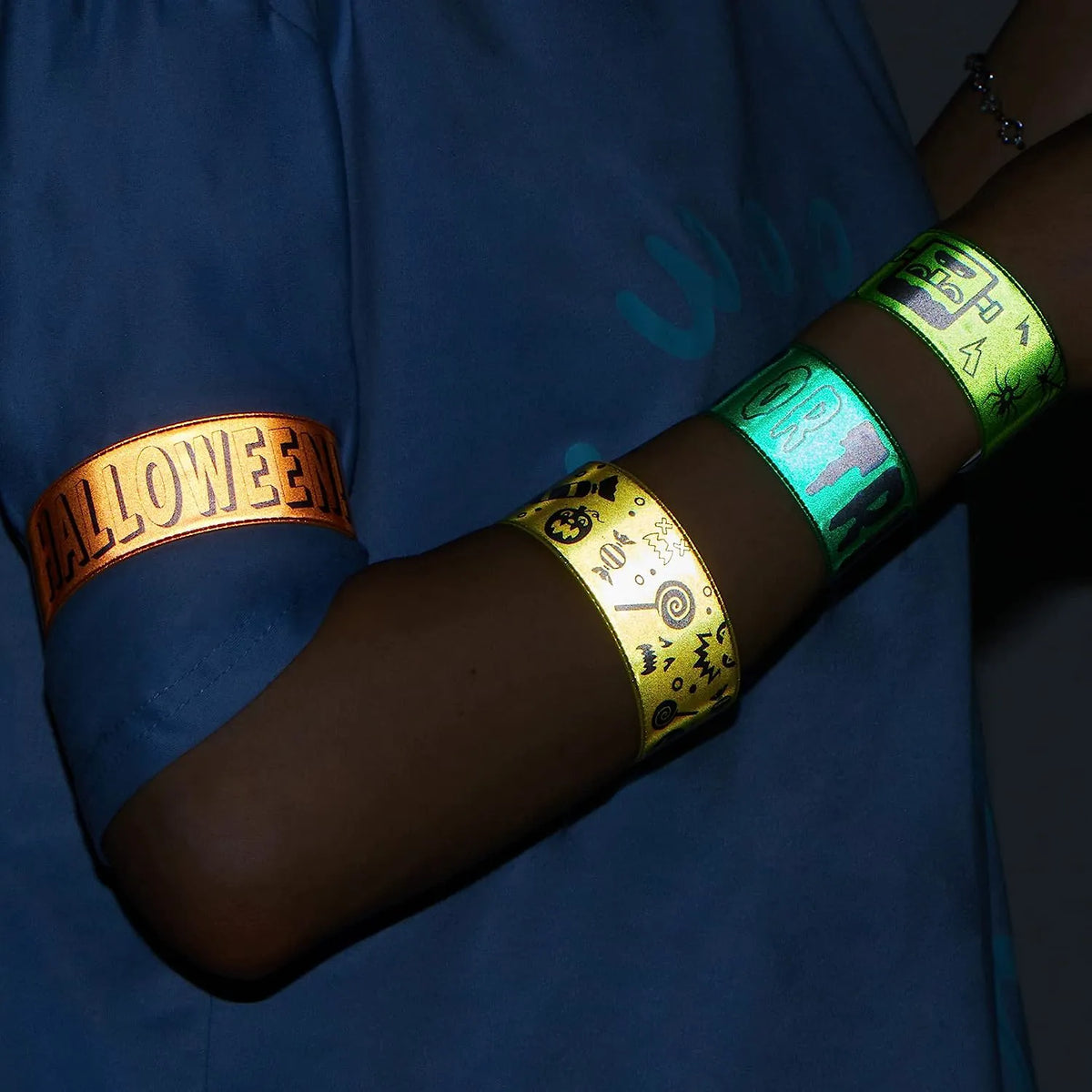 72-Pack Halloween Reflective Slap Bracelets