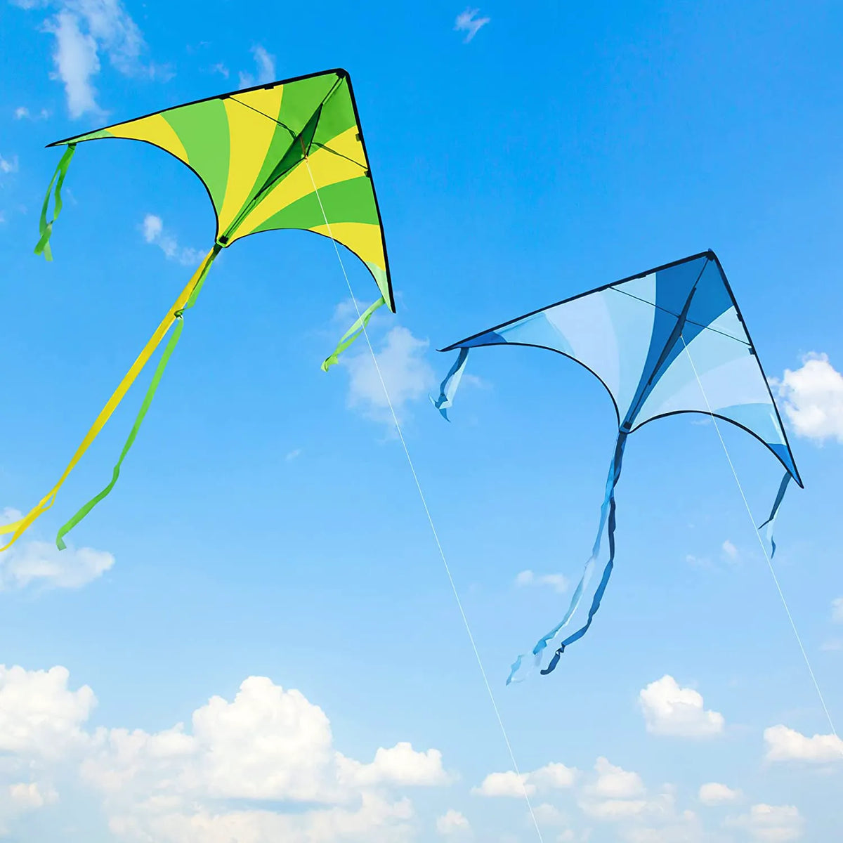 3-Pack Big Delta Kite Set (Green, Blue, Rainbow) with 262.5ft Kite String