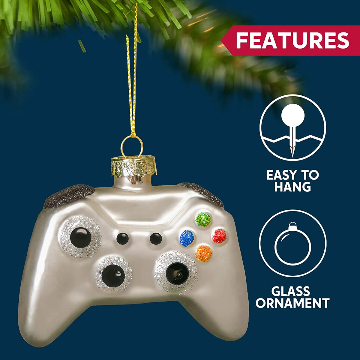 Black and White Christmas Tree Game Controller Ornament