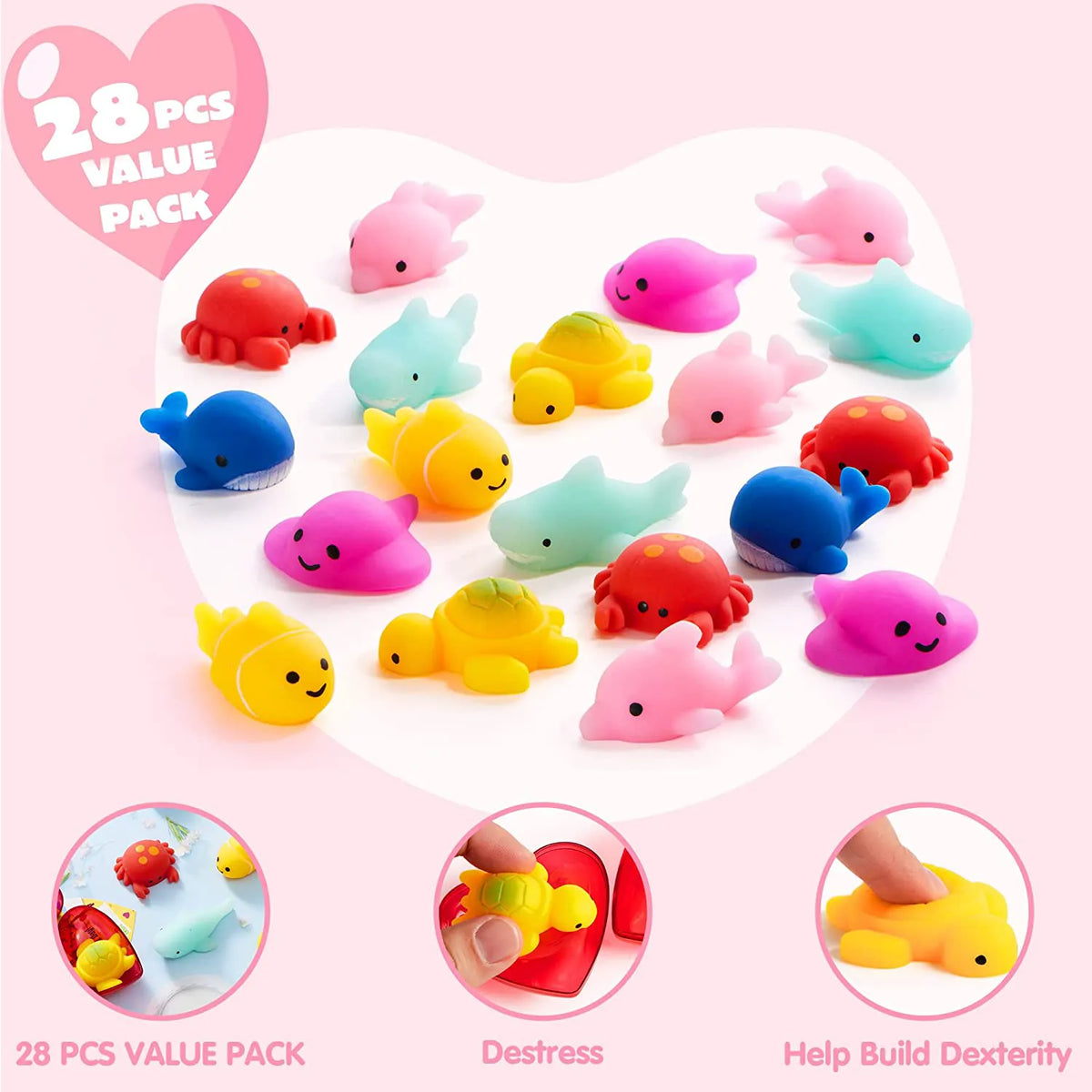 28-Pack Mochi Squishies with Valentine's Day Cards for Kids Classroom Exchange Gifts