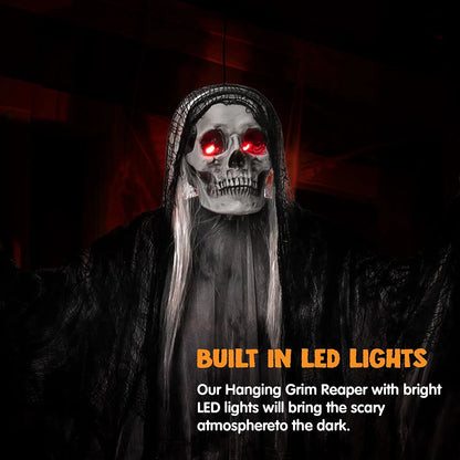 59-Inch Hanging Grim Reaper with Glowing Eyes and Creepy Sound