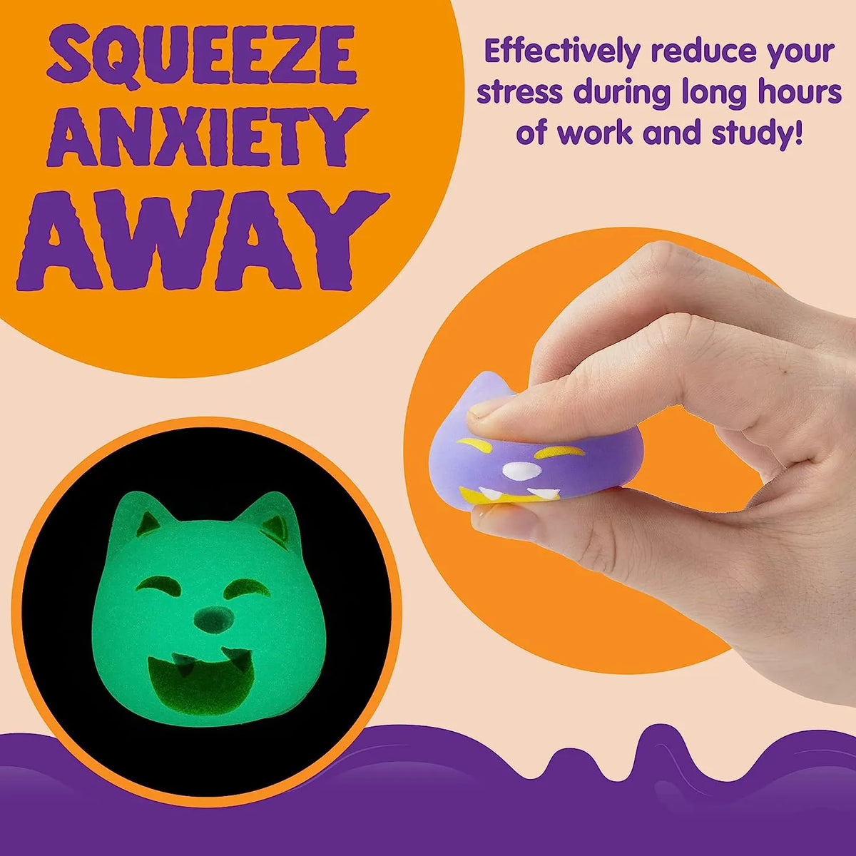 24 Glow-in-the-Dark Halloween Mochi Squishy Toys