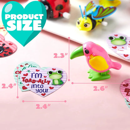28 Pcs Wind Up Toys with Kids Valentine's Cards for Valentine Party Favors