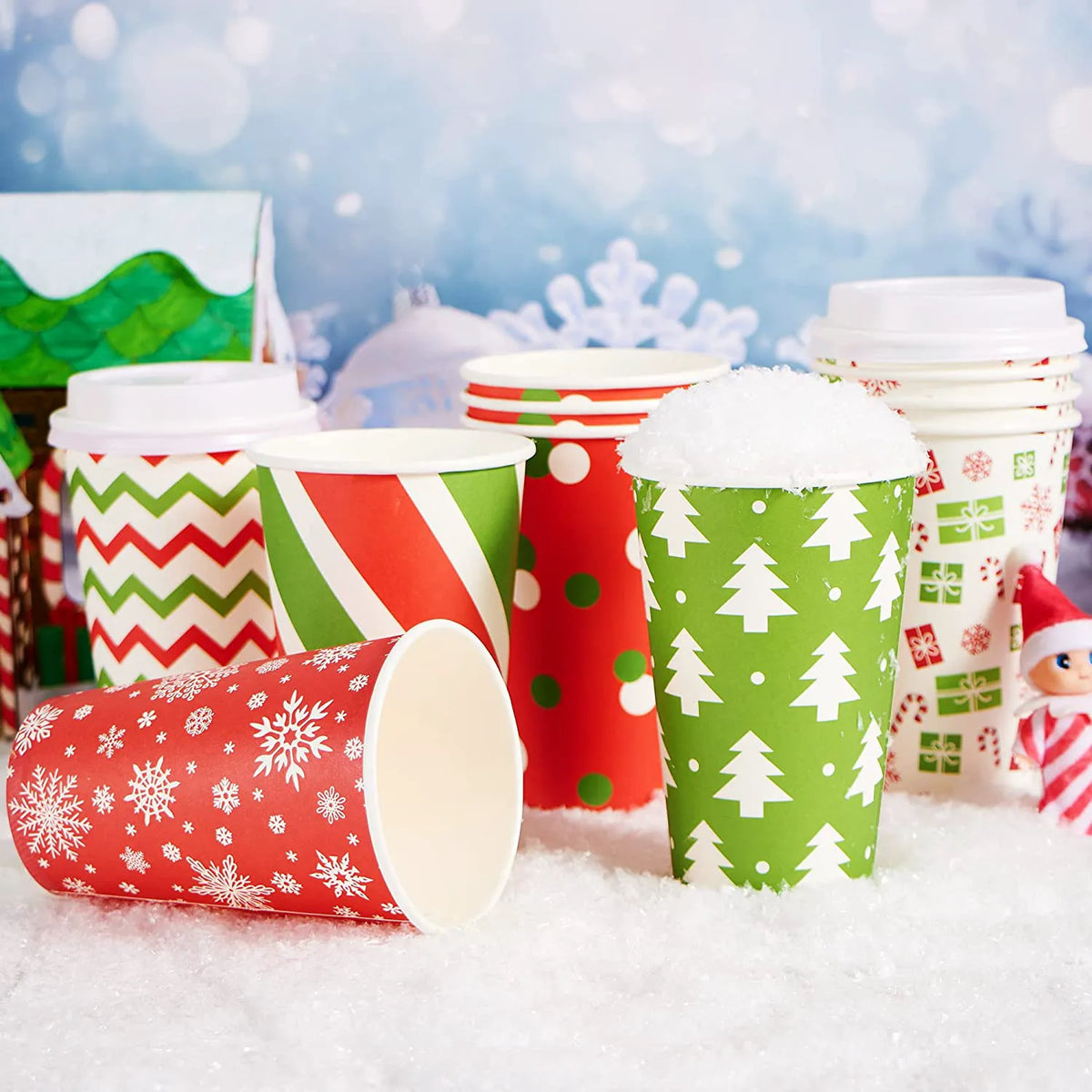24 Pack 16 oz Christmas Paper Cups with Holiday Design