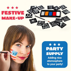 JOYIN 5-Color Patriotic Face & Body Paint Kit with Glitter & 16 Stencils - Red, White & Blue Makeup for 4th of July, Independence Day, Memorial Day & Veterans Day Parties