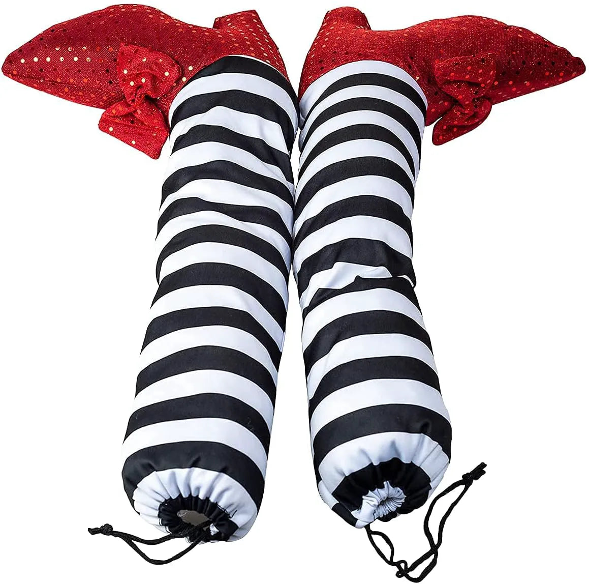Witch Legs with Stakes - Red Shoes & Black and White Stripe (2 Pcs)