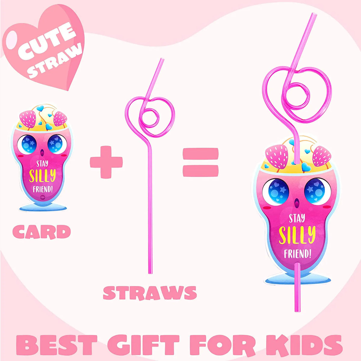 36 Drinking Straws with Kids Valentine's Cards for Valentine Party Favors