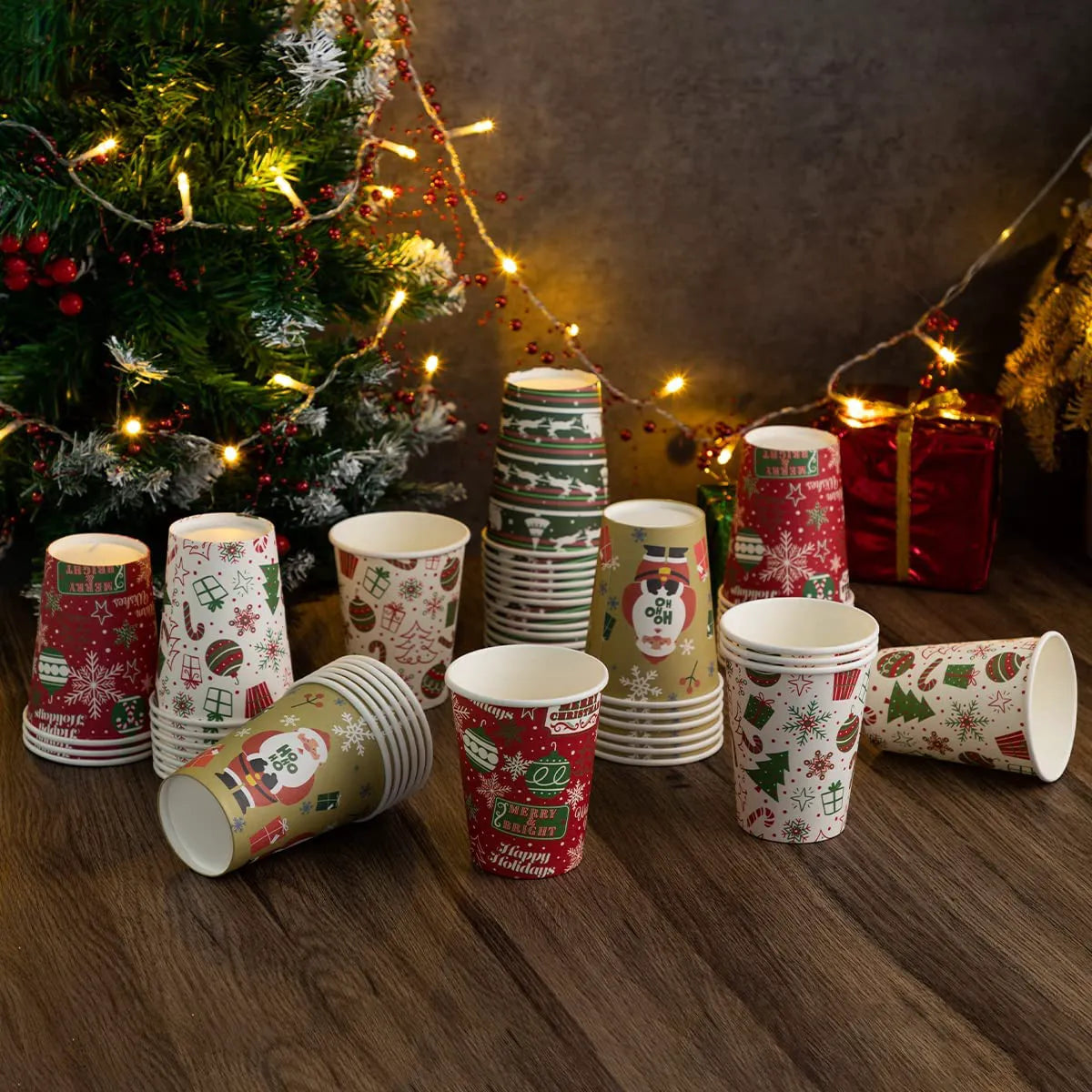 Disposable Winter Paper Cups, 48 Pack