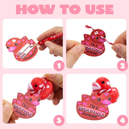 36Pcs Kids Valentine's Day Cards with Rubber Ducks - Classroom Exchange Gifts