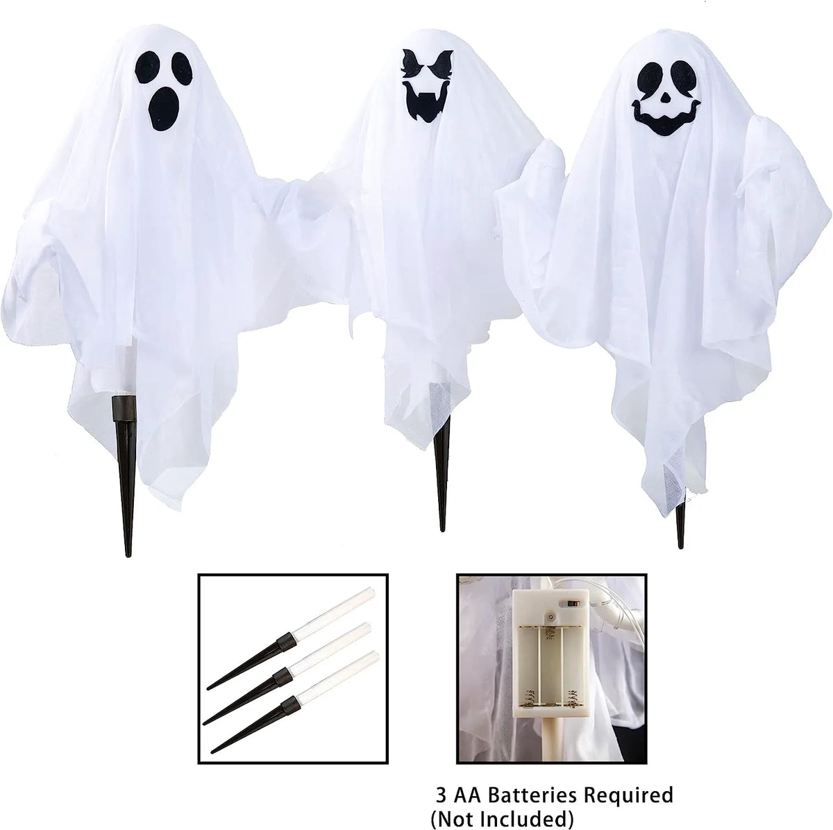 3 Pack Halloween Light-Up Ghost Yard Stakes