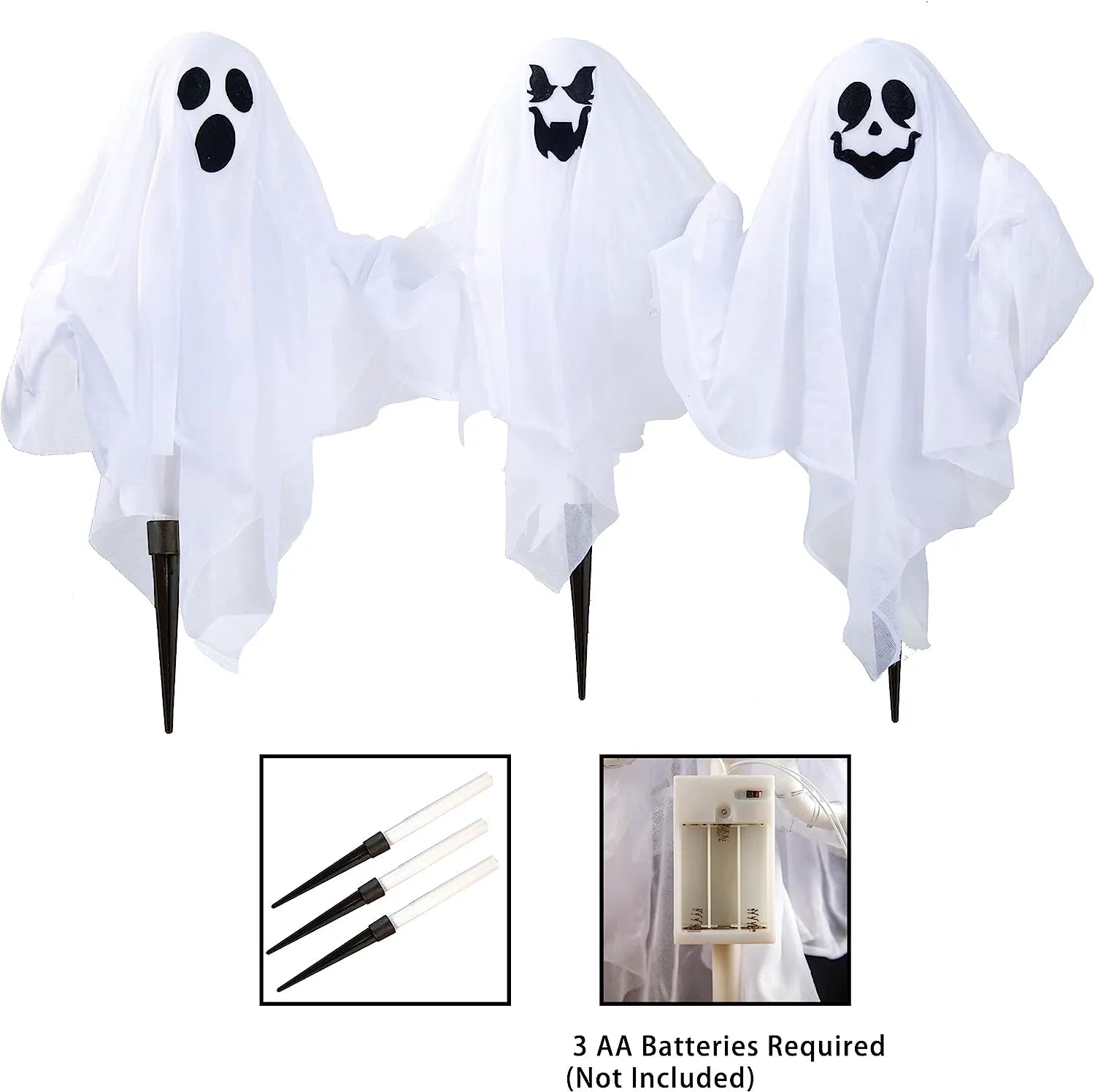 3 Pack Halloween Light-Up Ghost Yard Stakes