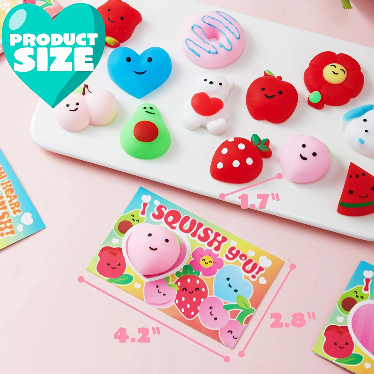 28-Pack Mochi Squishy Toys with Valentine's Day Cards for Classroom Exchange