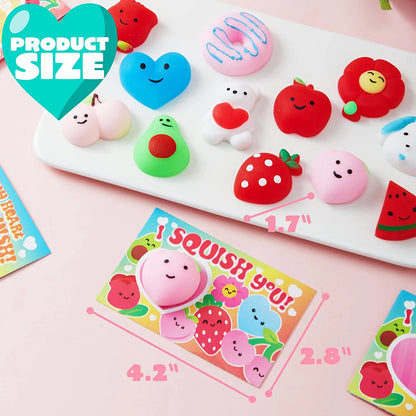 28-Pack Mochi Squishy Toys with Valentine's Day Cards for Classroom Exchange