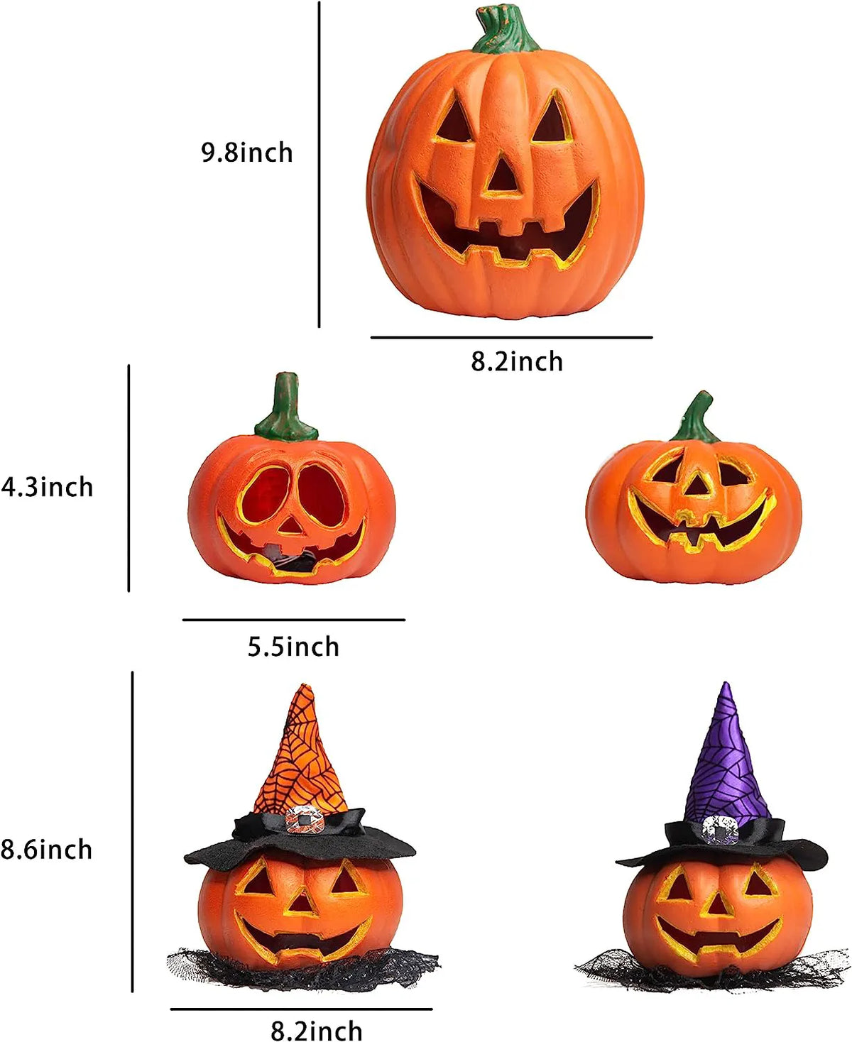 Halloween Pumpkin Light-Up Decoration Set, 5-Pack