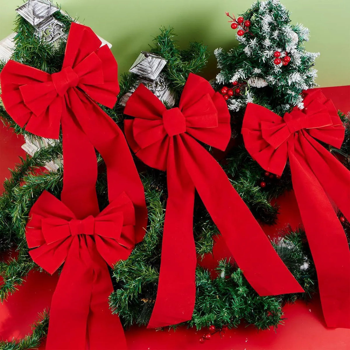 12-Pack Christmas Red Velvet Bows for Wreaths