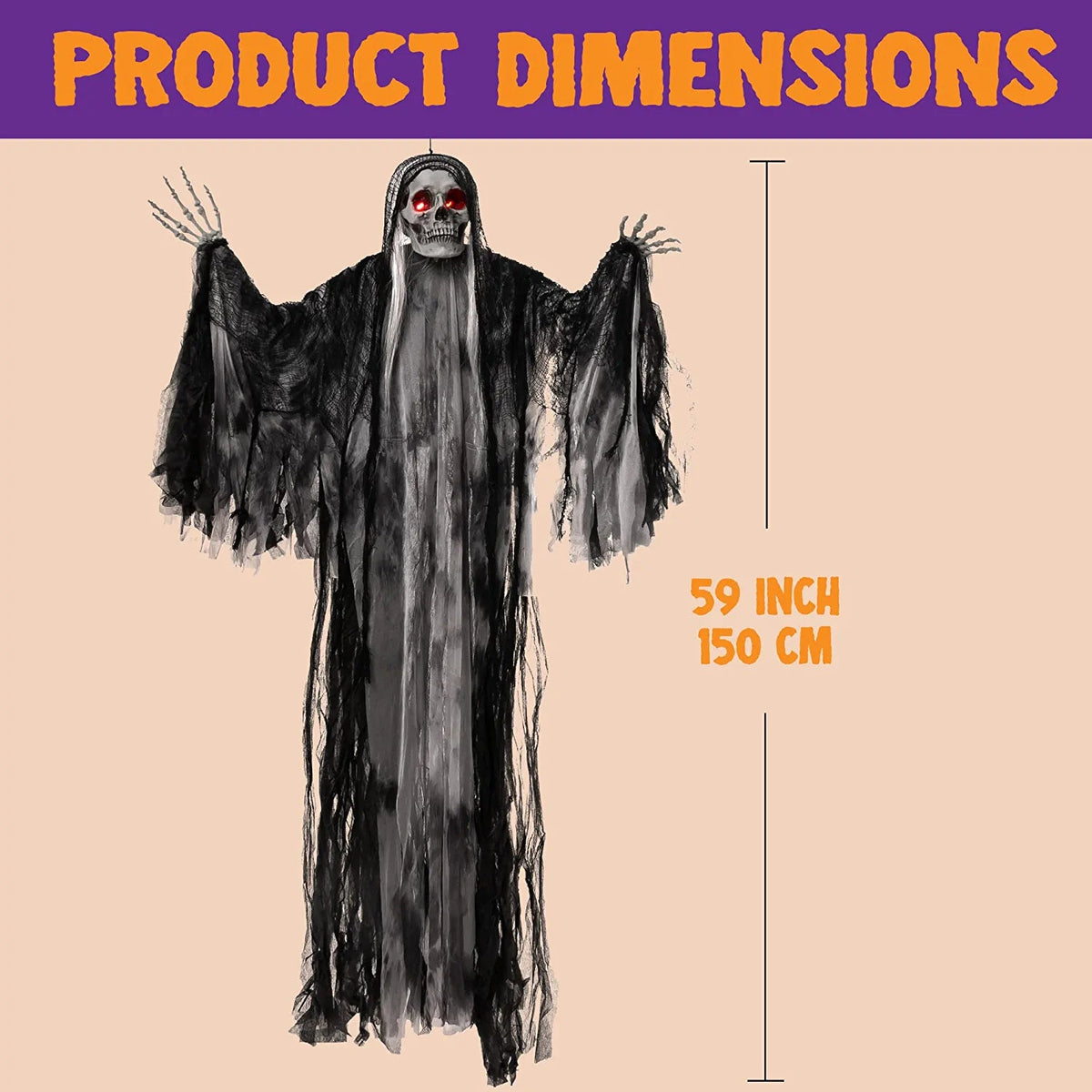 59-Inch Hanging Grim Reaper with Glowing Eyes and Creepy Sound