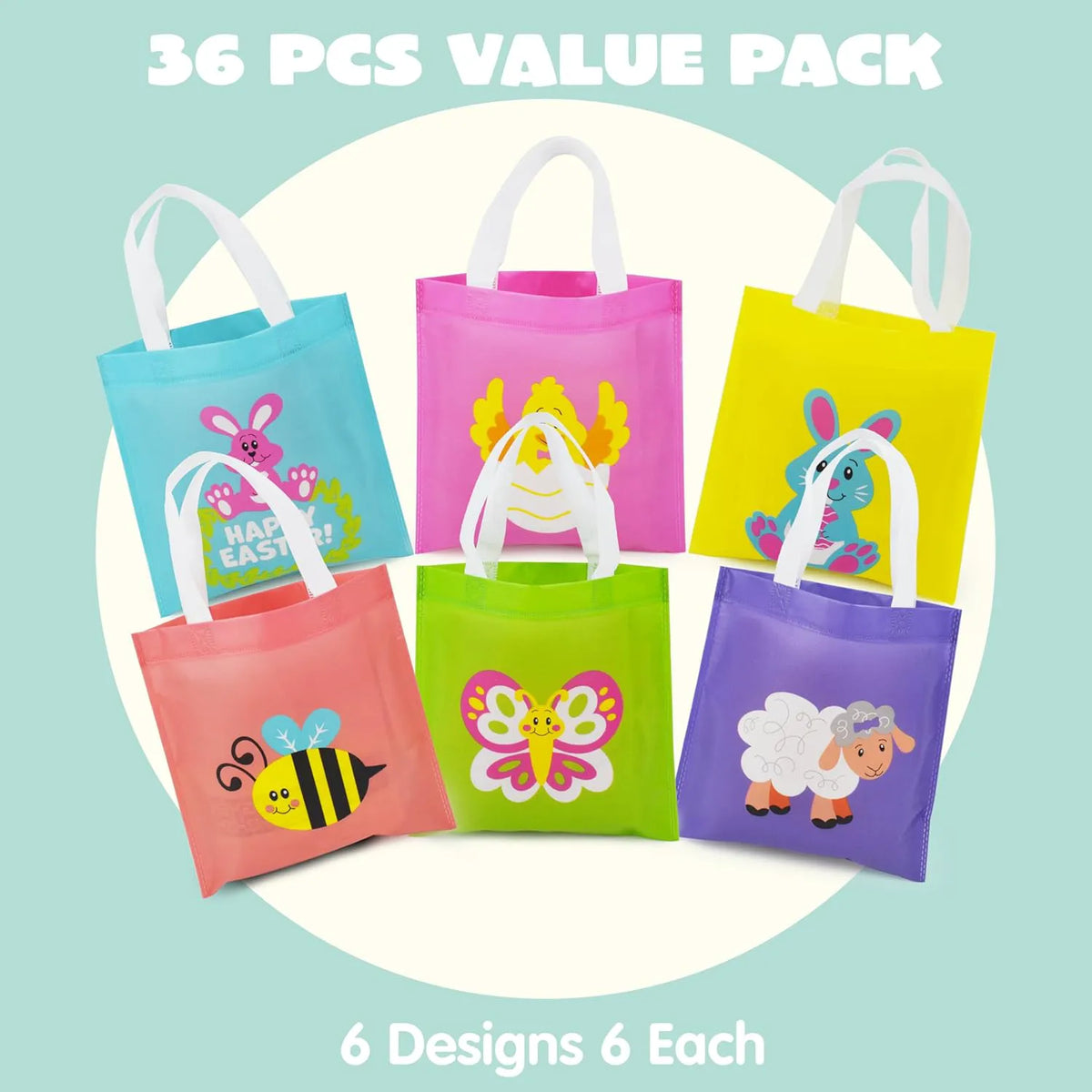 JOYIN 36 Pack Easter Non-Woven Gift Bags - Cute Bunny Animal Treat Bags for Kids Party Supplies and Classroom Prizes