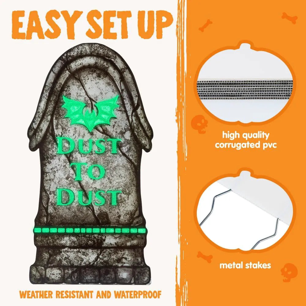 6 Pcs 16in Halloween Graveyard Tombstones - Fluorescent