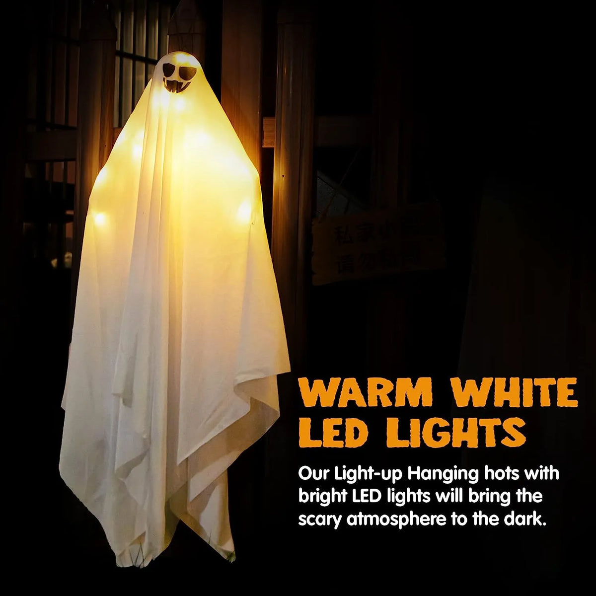 2 Pack Light-Up Hanging White Ghosts 35.4 Inches