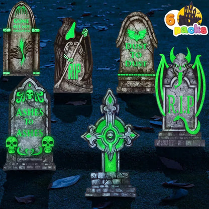 6 Pcs 16in Halloween Graveyard Tombstones - Fluorescent