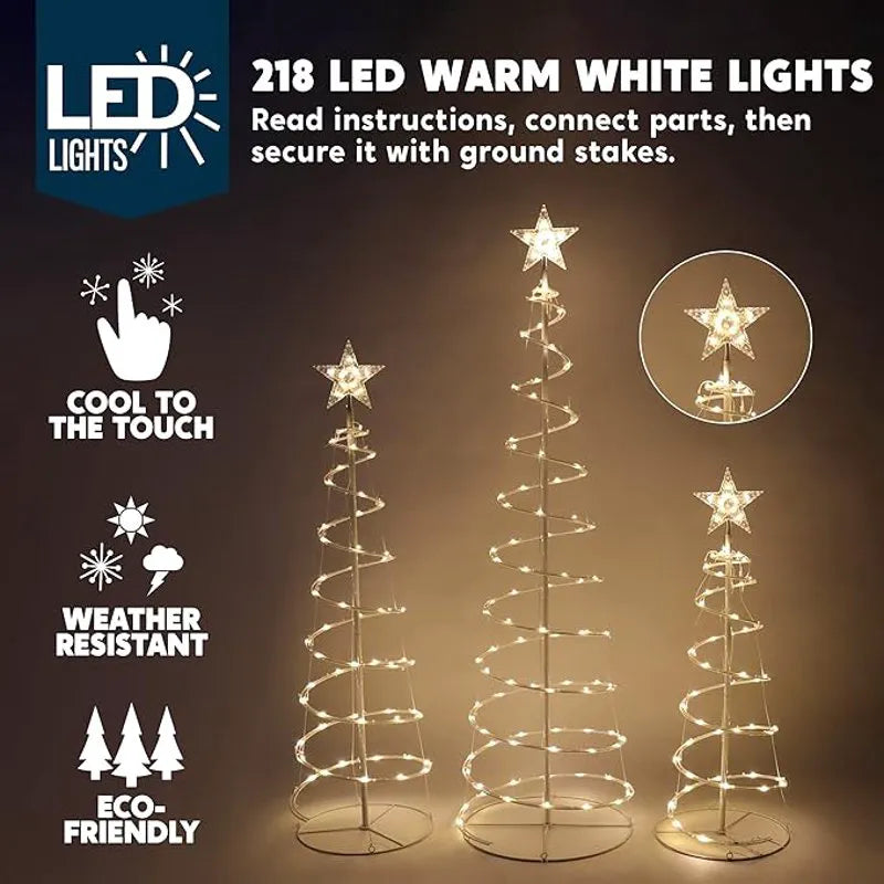 3-Pack Lighted Spiral Christmas Tree Set