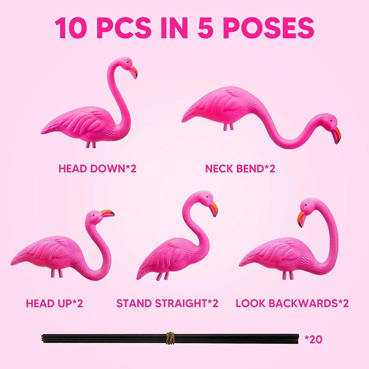 10 Pink Flamingo Yard Ornaments, Small