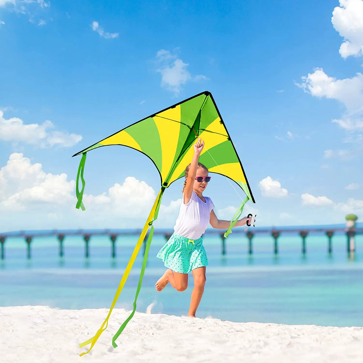 3-Pack Big Delta Kite Set (Green, Blue, Rainbow) with 262.5ft Kite String