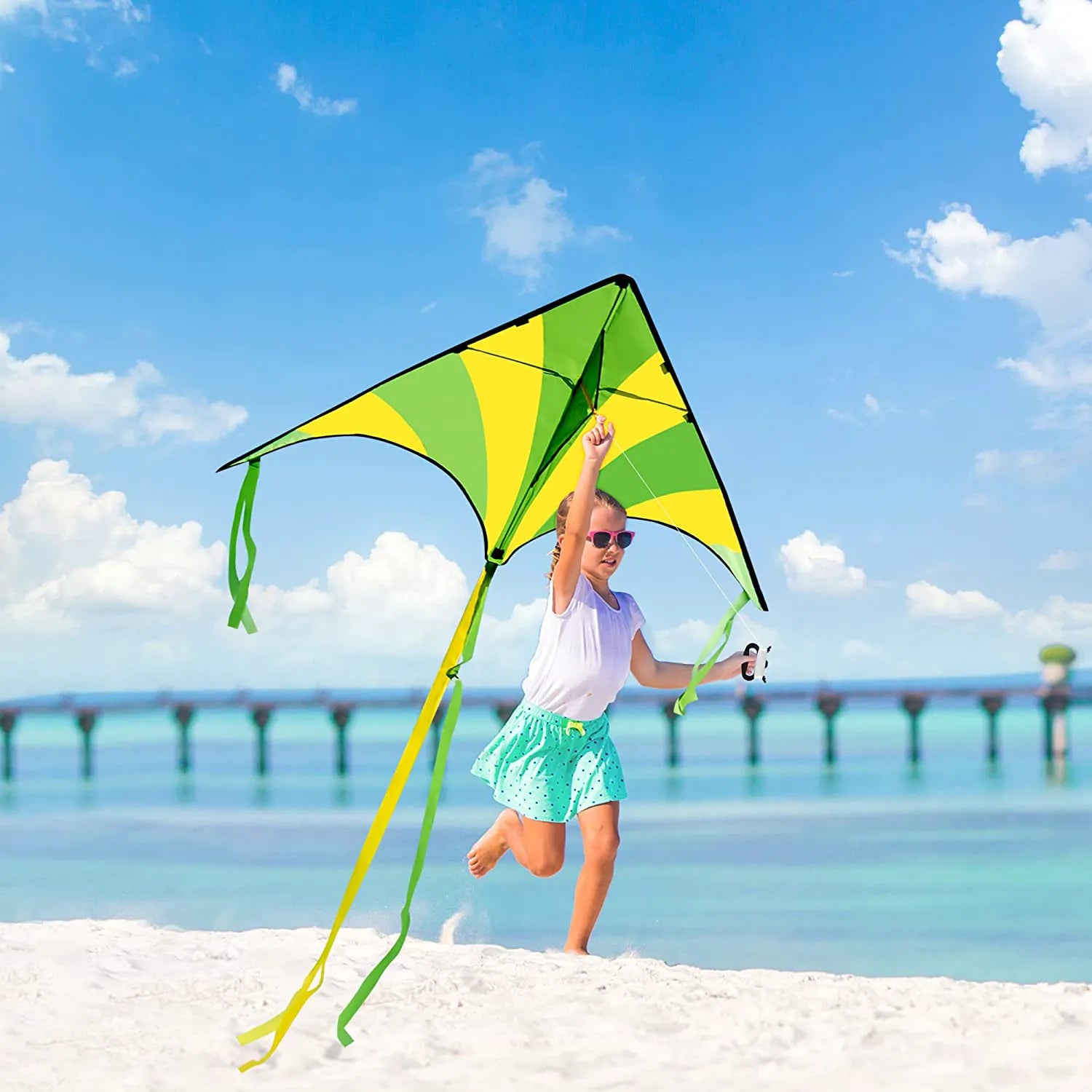 3-Pack Big Delta Kite Set (Green, Blue, Rainbow) with 262.5ft Kite String